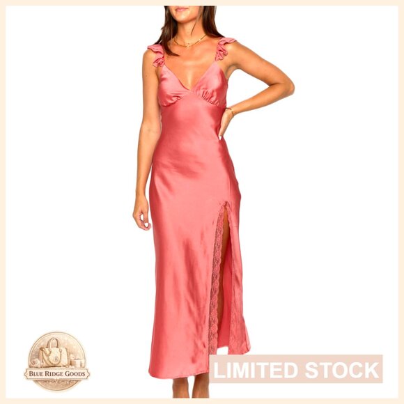 Satin Maxi Wedding Guest Dress Burgundy Red Satin Maxi Evening Dress FREYA